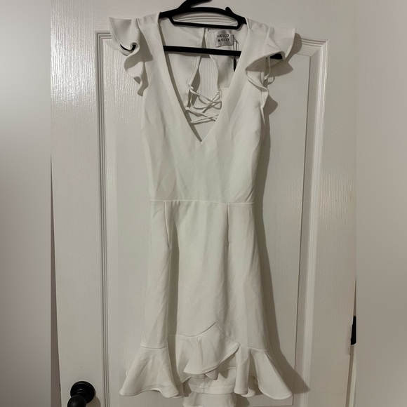 NWT Hello Molly Ruffle Lace Up Corset Strappy Back White Mini Dress - Picture 6 of 15